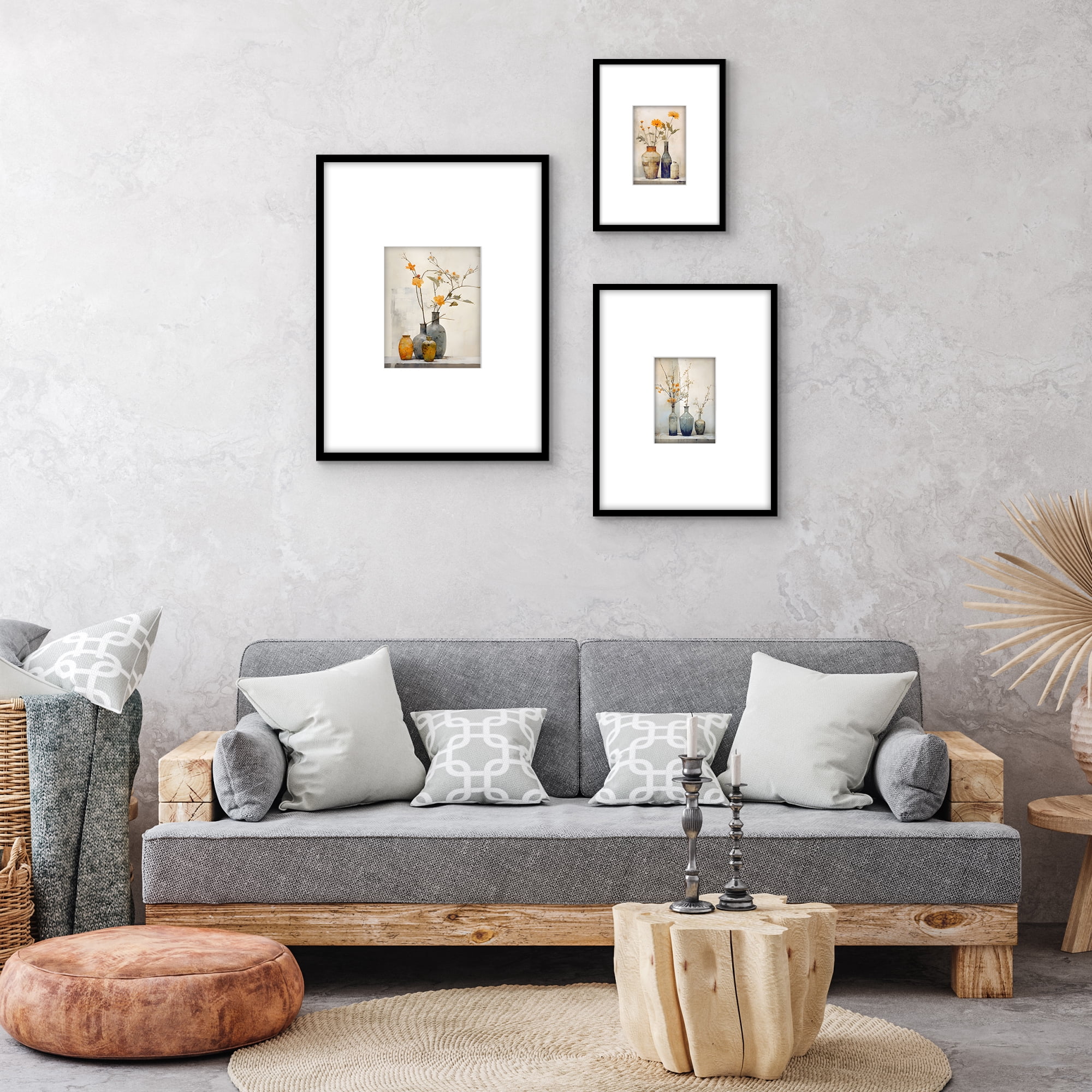 Americanflat Set of 3 Picture Frames - Gallery Wall Frame 1 with 18x24 with 8x10 Mat 1with 11x14 with 5x7 Mat 1 with 9x12 with 4x6 Mat - Black
