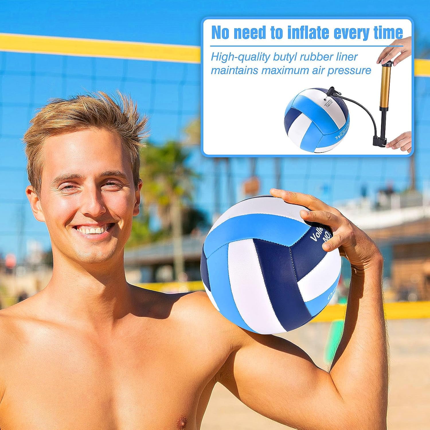 Volleyballs Official Size, Waterproof Soft Bulk Recreational Volley Balls with Pump and Net Bag for Indoor Outdoor Beach Pool Water Sand Game Training Match