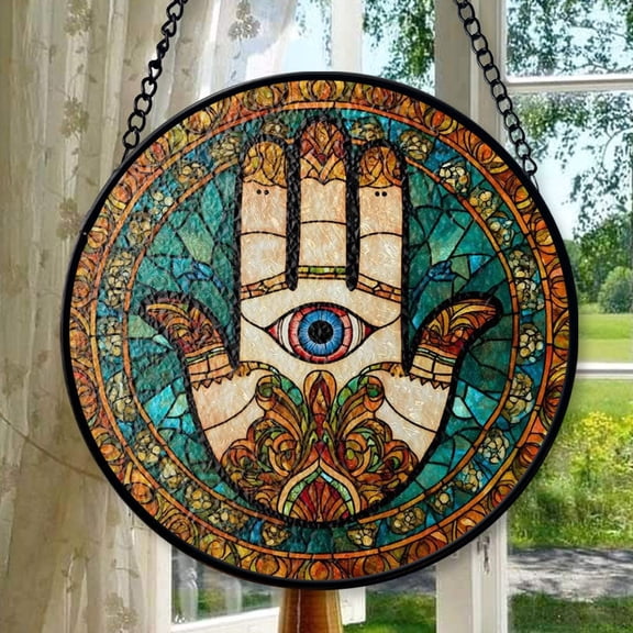 Hanging Stained Glass for Windows Hamsa Hand Hand, Festival Gift Ornament, Christmas Ornament Gift, Mother’s Day Keepsake, Valentine’s Day Decor, Keepsake 2025