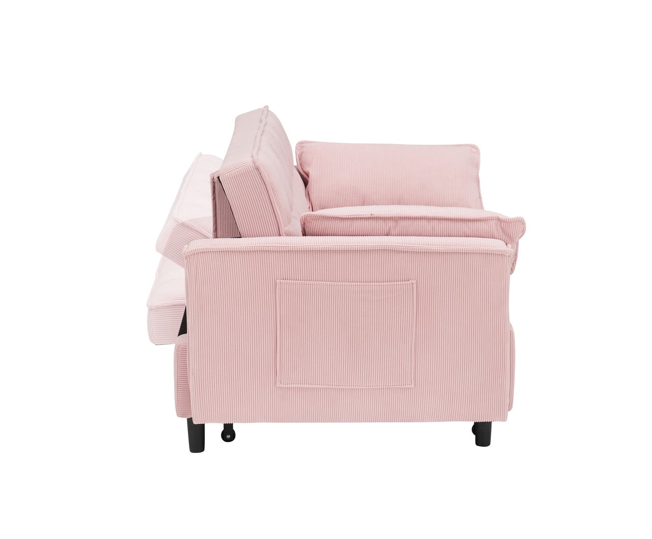 54.3" Corduroy Modular Sectional Sleeper Sofa,Loveseat with Pull Out Bed, Pink – Space-Saving Couch for Living Room, Guest Bed, Apartment