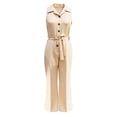thumbnail image 3 of Oplxuo Wide Leg Jumpsuits for Women Dressy Summer Button Up Lapel Sleeveless Elegant Work Rompers with Belt & Pockets, 3 of 5