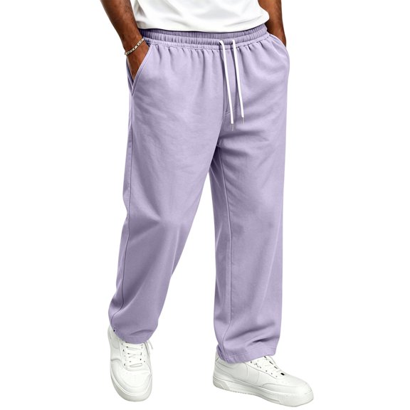 Men's Baggy Sweatpants Wide Leg Athletic Sweat Pants Elastic Drawstring Waist Open Bottom Joggers with Pockets, M