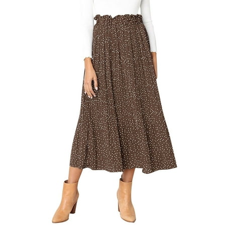Pleats Polka Dots Skirt - Nlife Women's Polka Dots Print Side Pocket Pleated Skirt