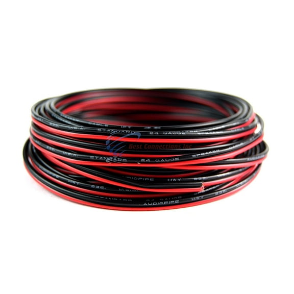 25' Ft. 24 GA Gauge Red Black Stranded 2 Conductor Speaker Wire Car Home Audio Copper Clad
