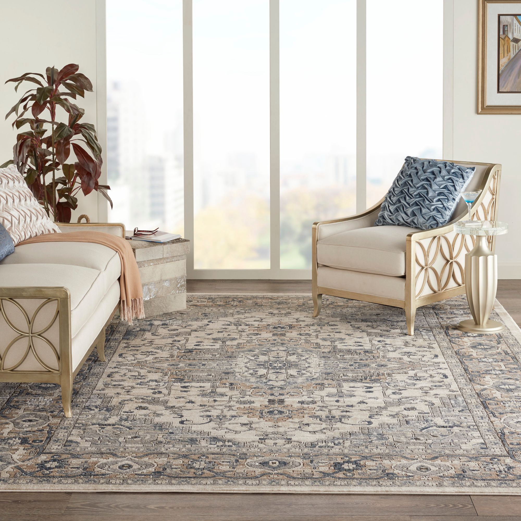 Nourison Concerto Center Medallion Indoor Rug Ivory Grey 6'7" x 9'6"