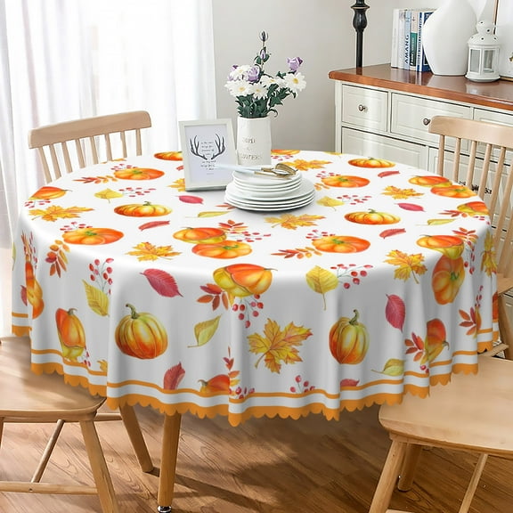 Nanqianyi Fall Round Tablecloth 70x70 Inch, Thanksgiving Autumn Harvest Orange Pumpkin Table Cover for Party Picnic Dinner Decor