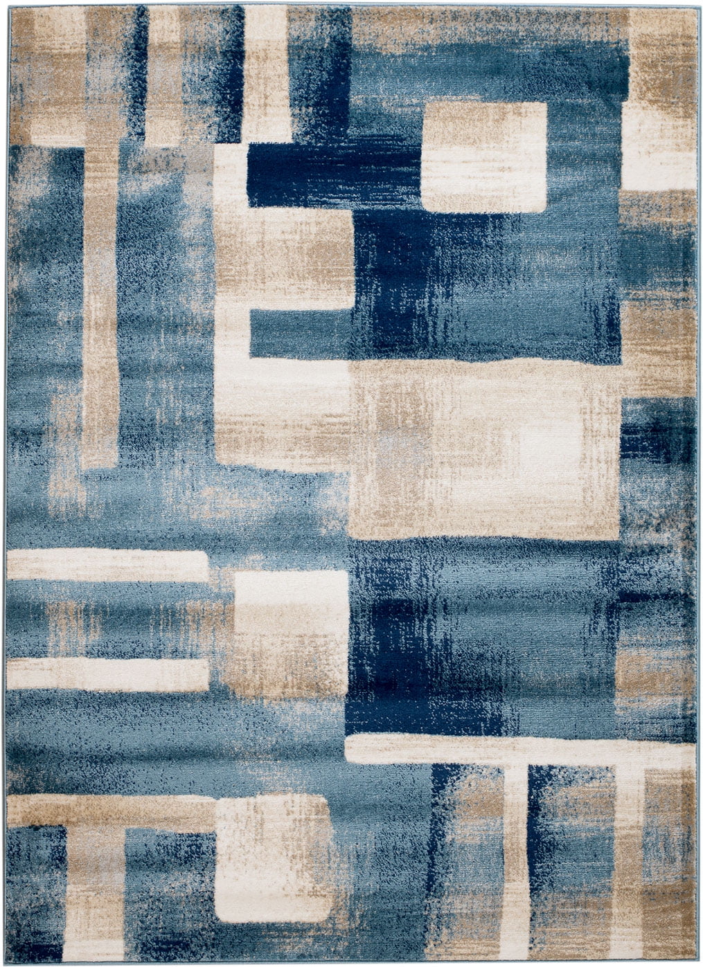 Madison Collection 2x3 Abstract Cream/Blue Geometric Area Rug