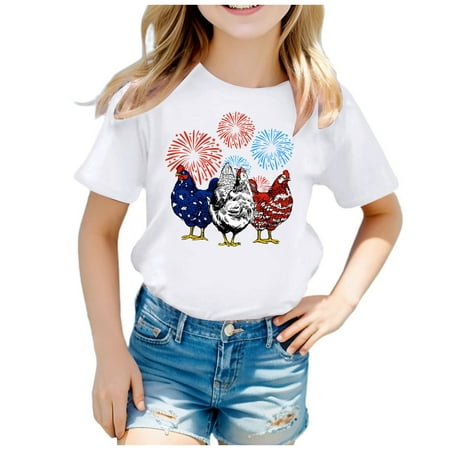 

Custom T Shirts Children Independence Day Theme Fashion Part Print Short Sleeve Round Neck T Shirt Tops Comfort Colors Tshirt(Color:White Size:3-4 Years)