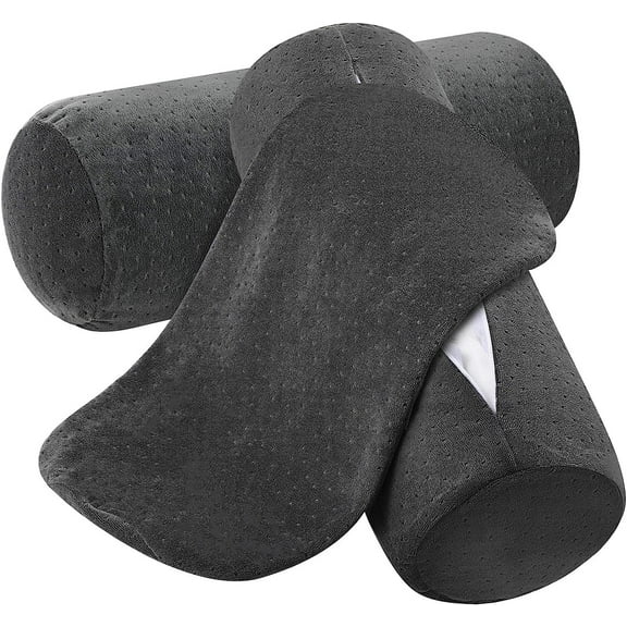 Triani 2 Pieces Velvet Neck Roll Pillow Cover Only Round Cervical Pillow Case with Zipper, Ash Black Neck Round Pillow Covers Roll Pillow Case Soft Bolster Pillowcases for Cylindrical Pillow