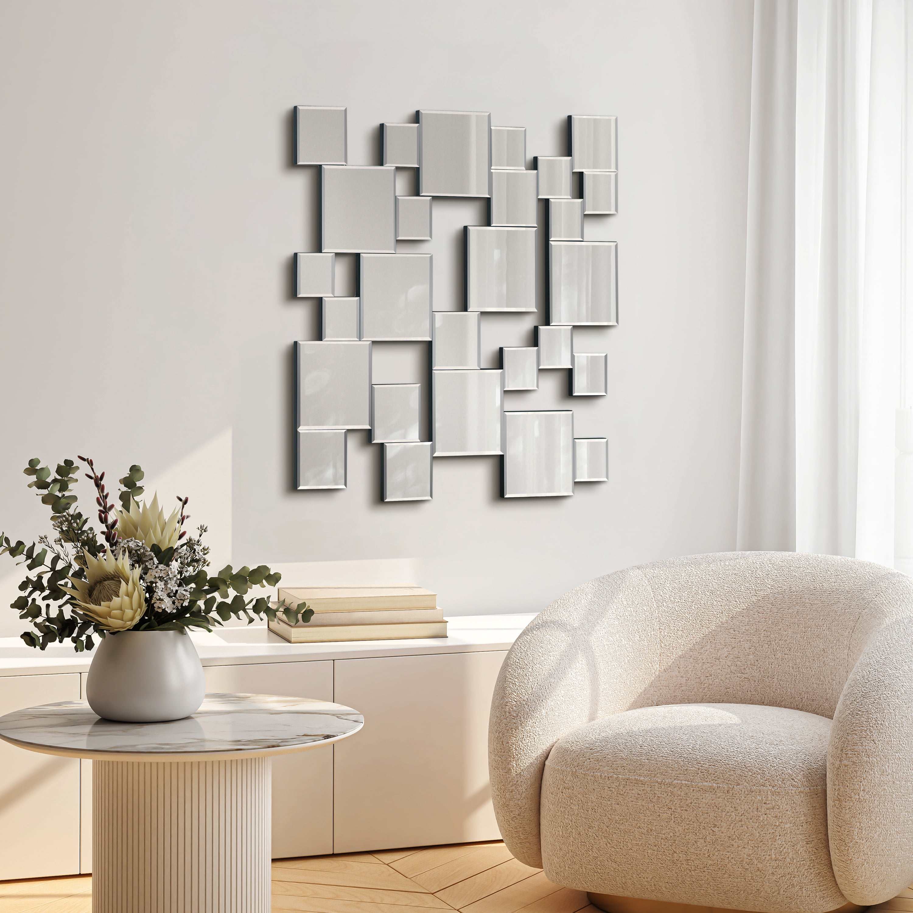 Empire Art Direct Elegant Mirror Cluster Wall Mirror With Beveled Squares - 32 x 32 inches