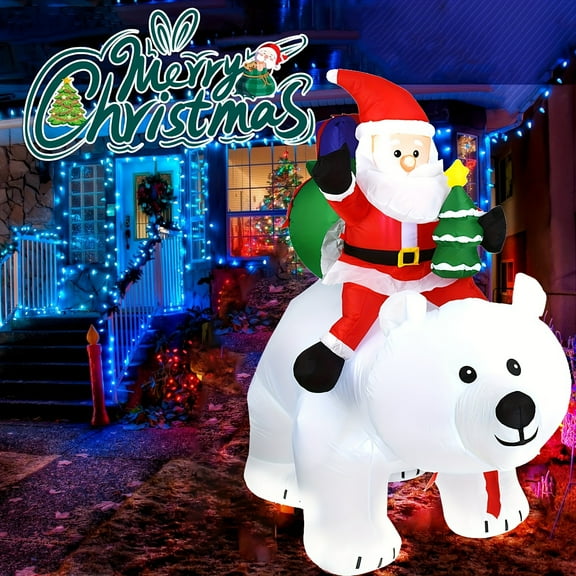 6.96 FT Christmas Inflatables Santa Clause Riding Bear with Shaking Head Outdoor Decorations Blow Up Yard Decor with LED Lights for Xmas Holiday Party Indoor Garden Lawn Décor