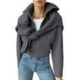 thumbnail image 2 of Suéter Informal Holgado de Punto Acanalado con Cuello en V y Larga para Mujer, con Cremallera de un Cuarto, para Invierno y Otoño Gris L, 2 of 9