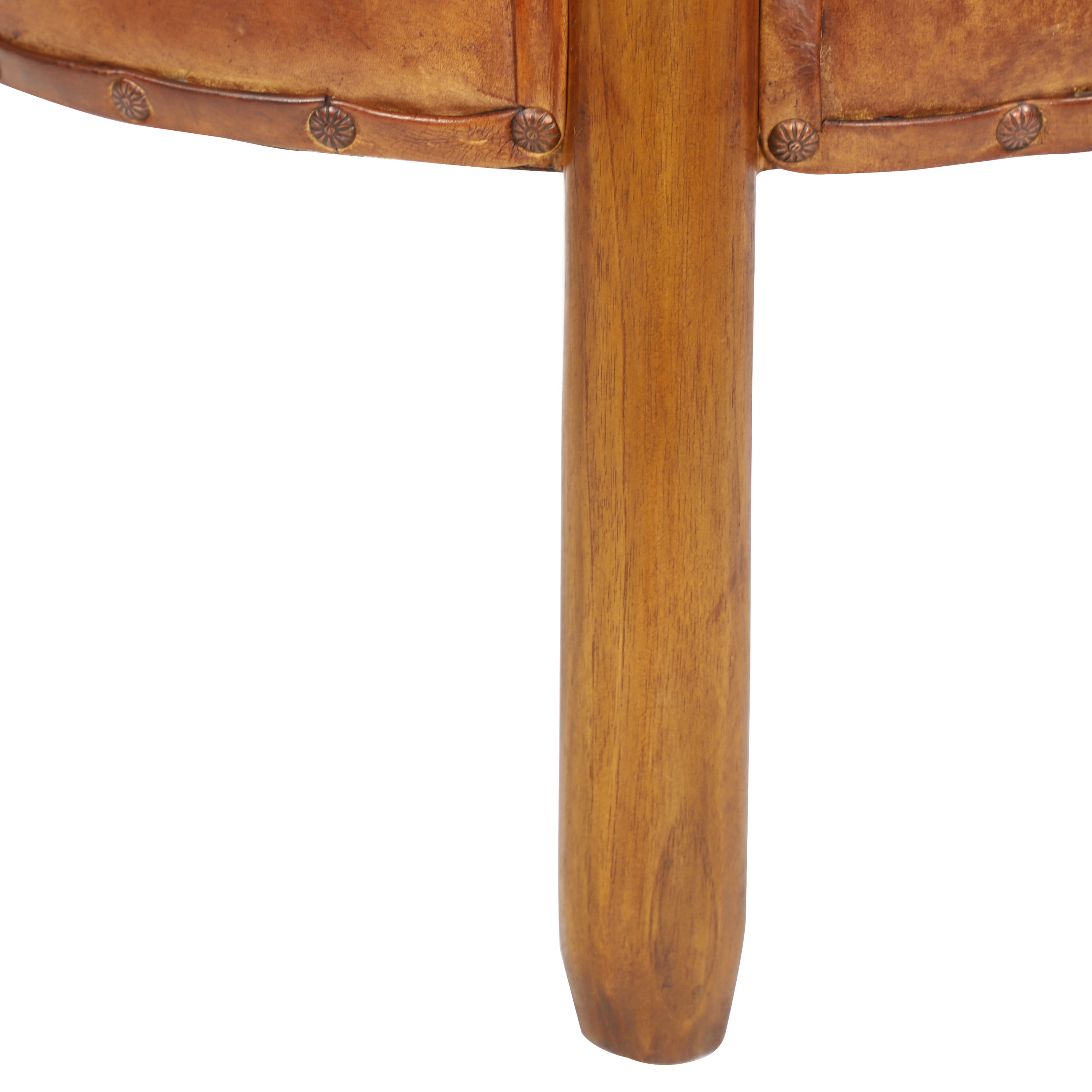 DecMode Traditional  Caramel Brown Upholstered Leather Stool, 17"W x 20"H