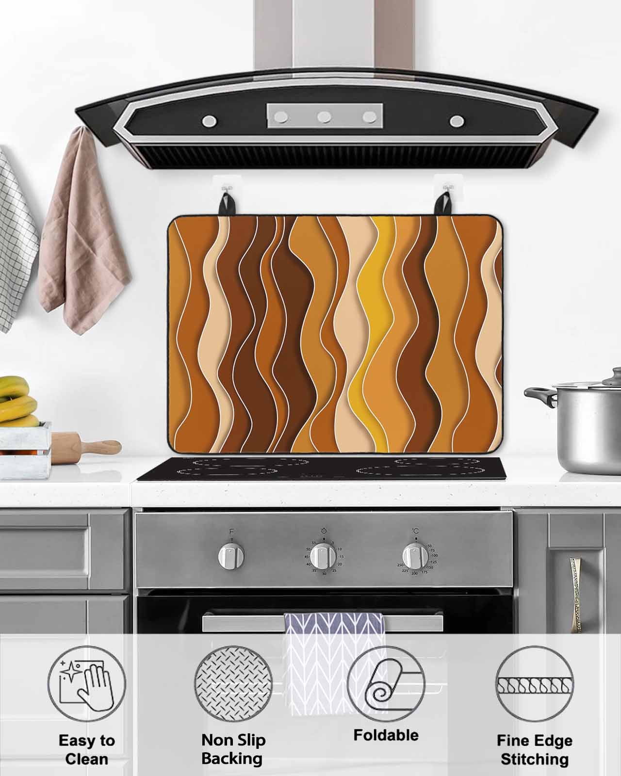 nqOlkjepod Large Induction Cooktop Protector Mat 36"x21", Burnt Orange Ombre Stove Top Covers for Electric Stove, Abstract Art Moire Ocean Waves Stove Burner Cover Mats, Glass Top Stove Cover