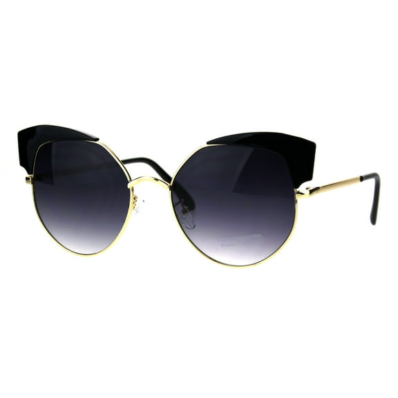 Womens Horned Oversize Metal Rim Cat Eye Diva Sunglasses Black Smoke