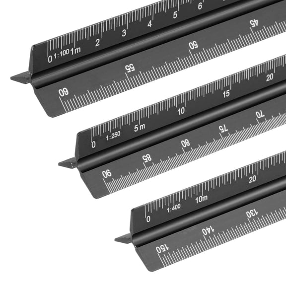 Uxcell Metric Engineer Scale Ruler, (13 Inch, Black) Architectural Large Scale Ruler Aluminum Triangular Civil Drafting Tool for Architect Blueprint Engineering Office Supplies