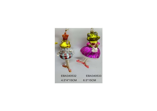Royal Ballerina Frogs Glass Christmas Ornaments - 6" - Multicolor - Set of 2