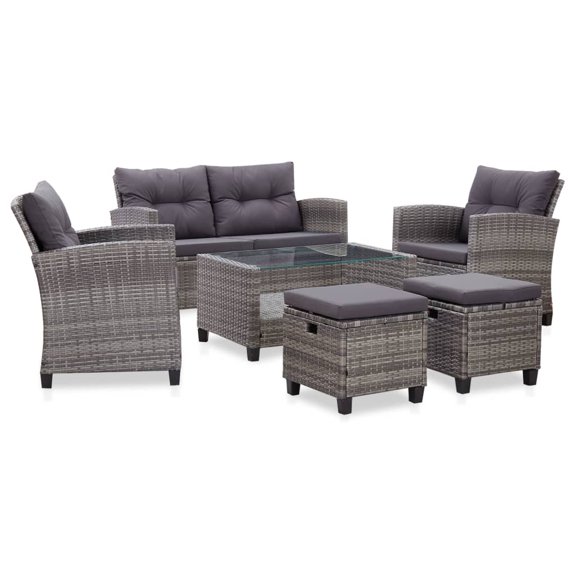 vidaXL Patio Sofa Outdoor Conversation Set with Cushions 6 Piece PE Rattan
