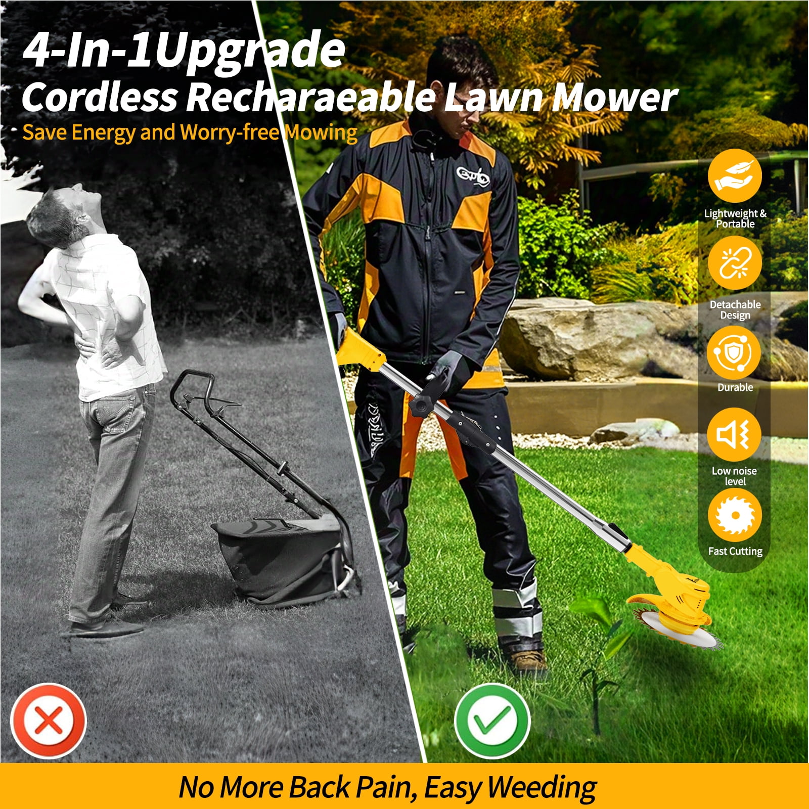 Cordless Weed Eater, 4-in-1 Electric Grass Cutter with High Capacity Battery, Powerful String Trimmer for Lawn Yard Garden Edging, Gifts for Dad Husband