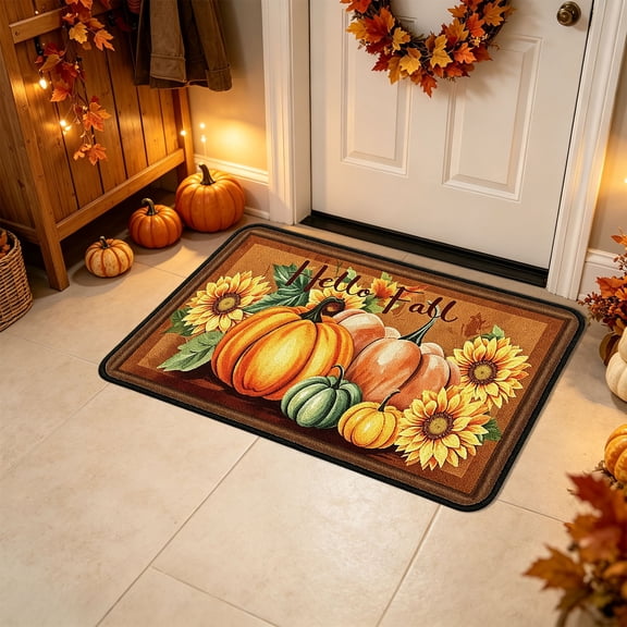 Zynviq 15.7" X 23.6" Area Rugs Pumpkin Thanksgiving Throw Rug Polyester Washable Brown Rectangular Small Rug for Dorm
