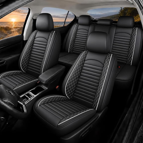 WRWolf Seat Covers for Toyota Corolla 2001-2019 | 5-Seats Leather Seat Covers, Easy to Install Automotive Seat Covers Full Set (Full Set, Black&White)