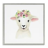 Stupell Industries Baby Lamb Sheep Flower Crown Art for Kids Painting Gray Framed Art Print Wall Art, 17 x 17