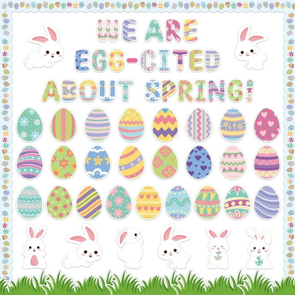 Haooryx Spring Easter Bulletin Cutouts 139Pcs Colorful Egg Shape Cardboard Blackboard Decoration