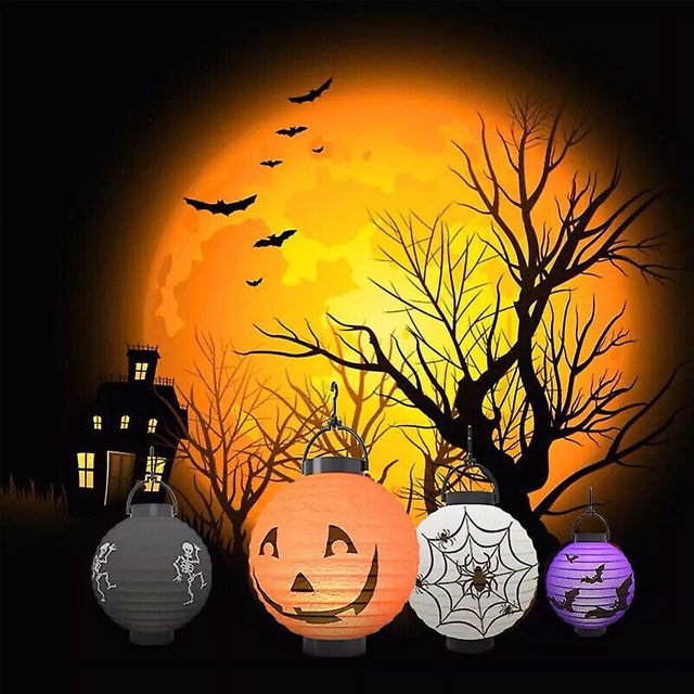 Linterna de papel con forma de calabaza para Halloween, decoración para el hogar , Suministros para decoración de linternas de papel para Halloween, Linterna de papel con forma