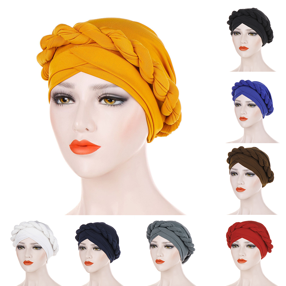 SANWOOD Turban Hat, Fashion Pure Color Braid Muslim Women Turban Hat Chemo Cap Headwrap Headwear - image 2 of 6