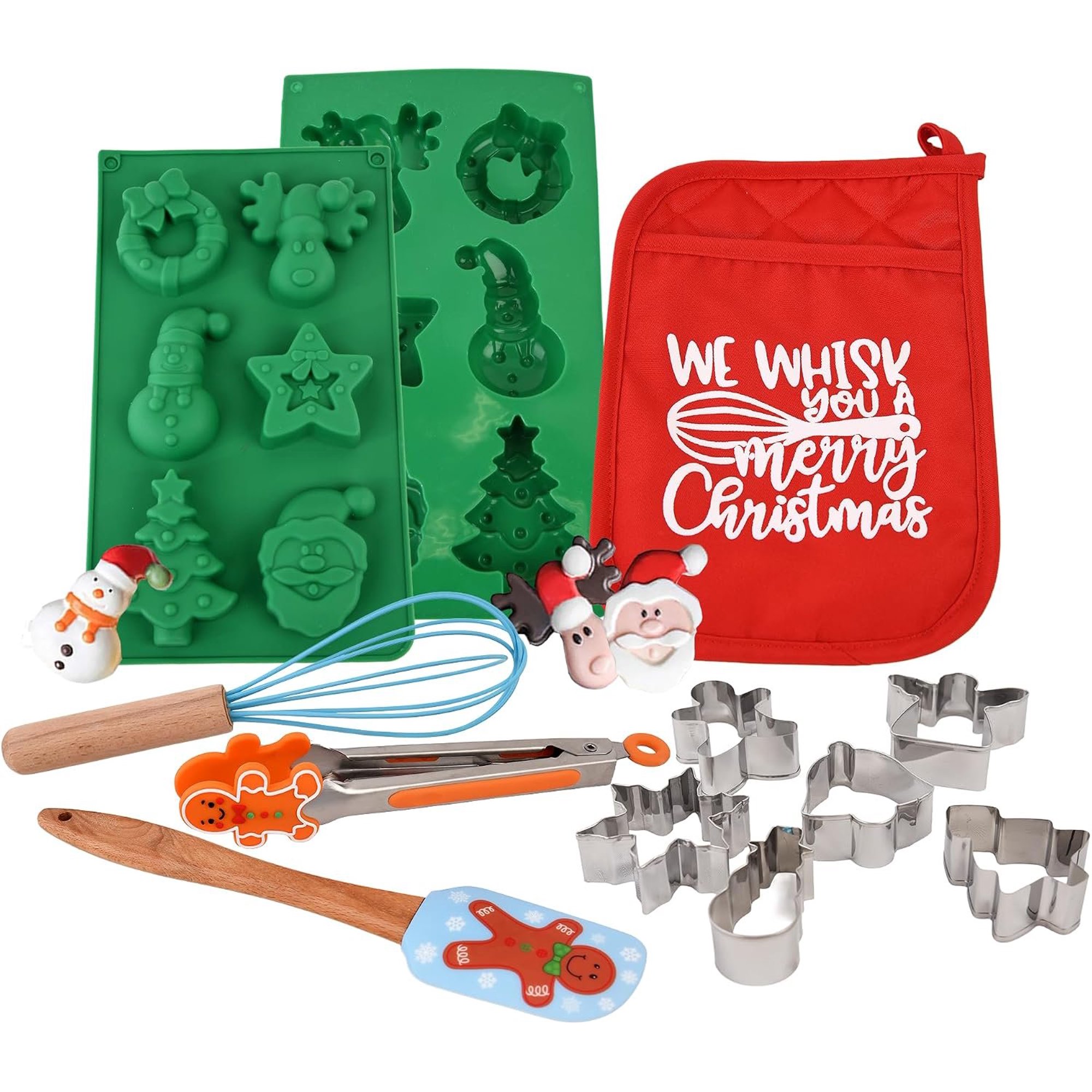 Christmas Baking Set - Santa Claus Snowman and Christmas Tree Shaped Cookie Cutters and Baking Tools - Family Kitchen Kit - Durable Materials and Design - Christmas Kitchen Utensils