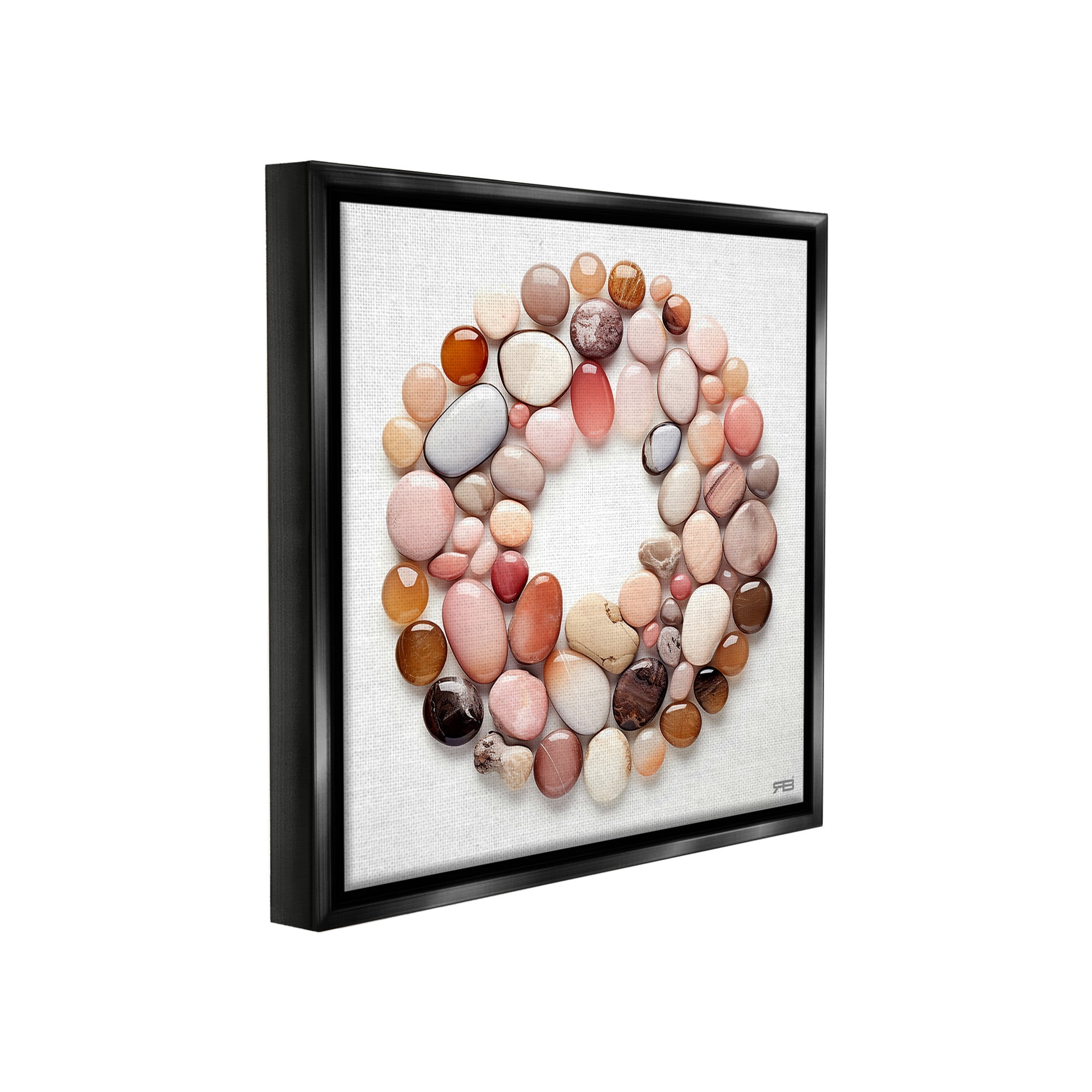 Stupell Industries Various Pebbles in Circle Landscape Painting Black Floater Framed Canvas Art Print Wall Art, 18 x 18
