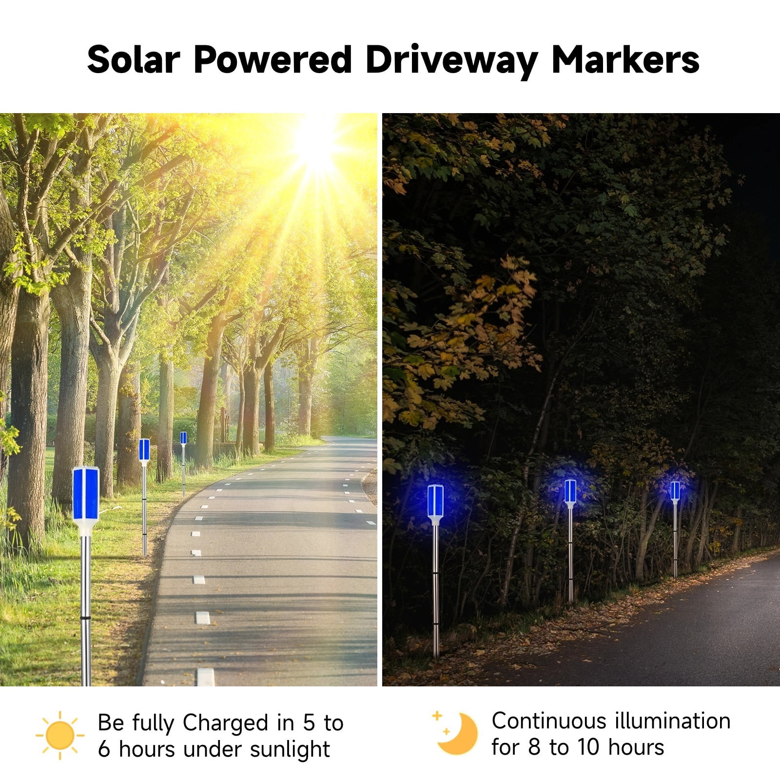 5PCS Solar Powered Driveway Markers, Solar Warming Landscape Lights, Blue Solar Outdoor Driveway Lights, Landscape Driveway Reflectors on Poles for Snow Road Yard