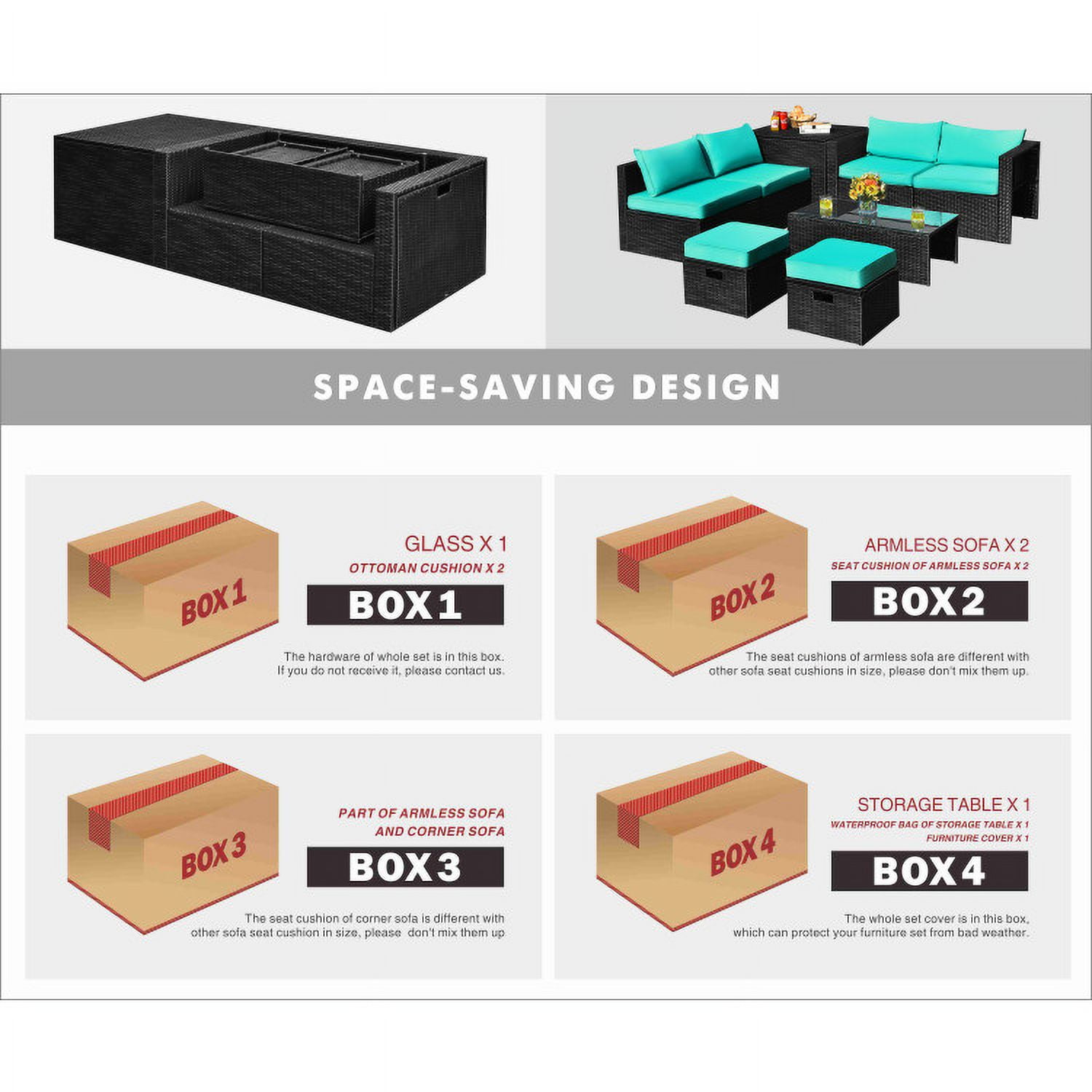 Aimee Lii 8 Pieces Patio Rattan Storage Table Furniture Set, Outdoor Patio Set, Turquoise Aimee Lii 8 Pieces Patio Rattan Storage Table Furniture Set, Outdoor Patio Set, Turquoise