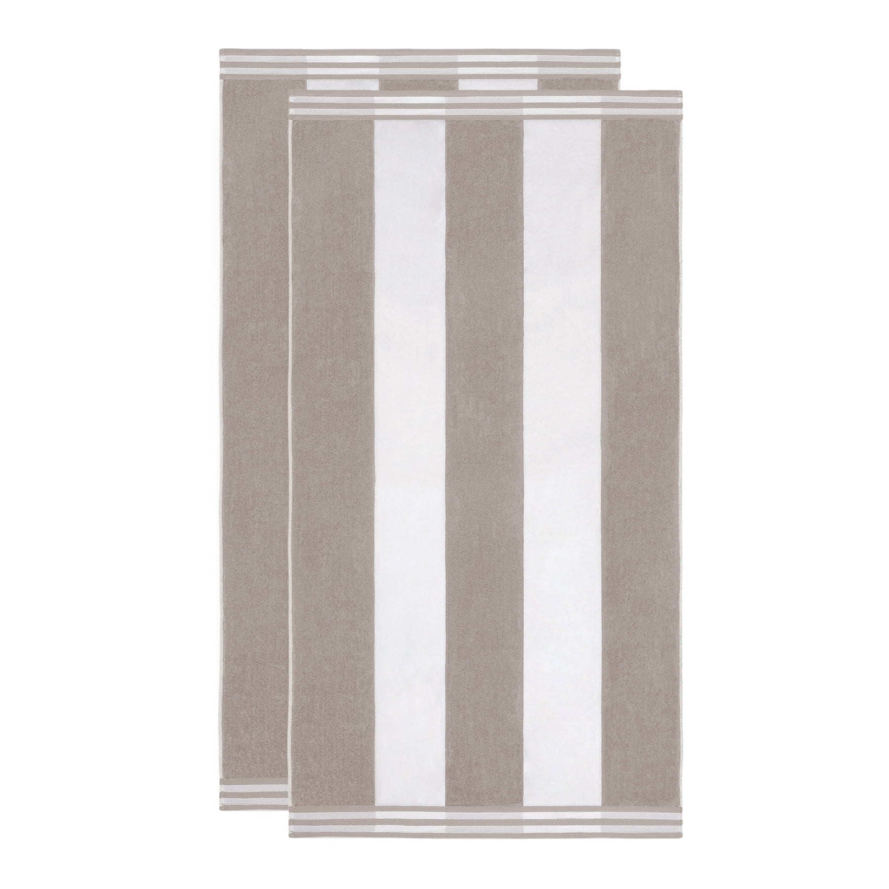Superior Cabana Striped 2-Piece Oversized Cotton Beach Towel Set, Light Grey