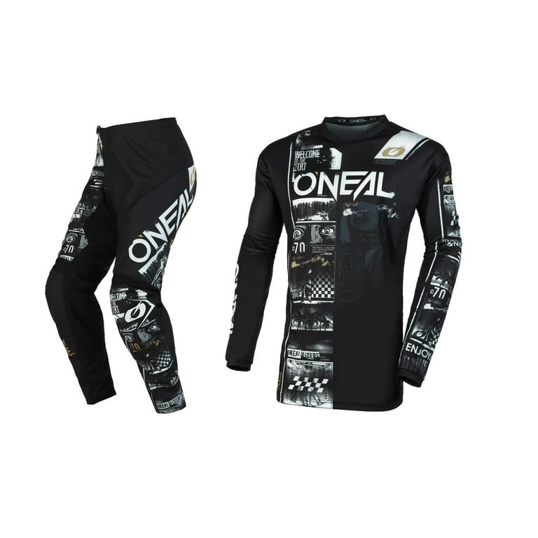 Oneal 2023 Youth ELEMENT Attack Offroad Jersey Pant Combo Black/White  (Youth Large / 26)