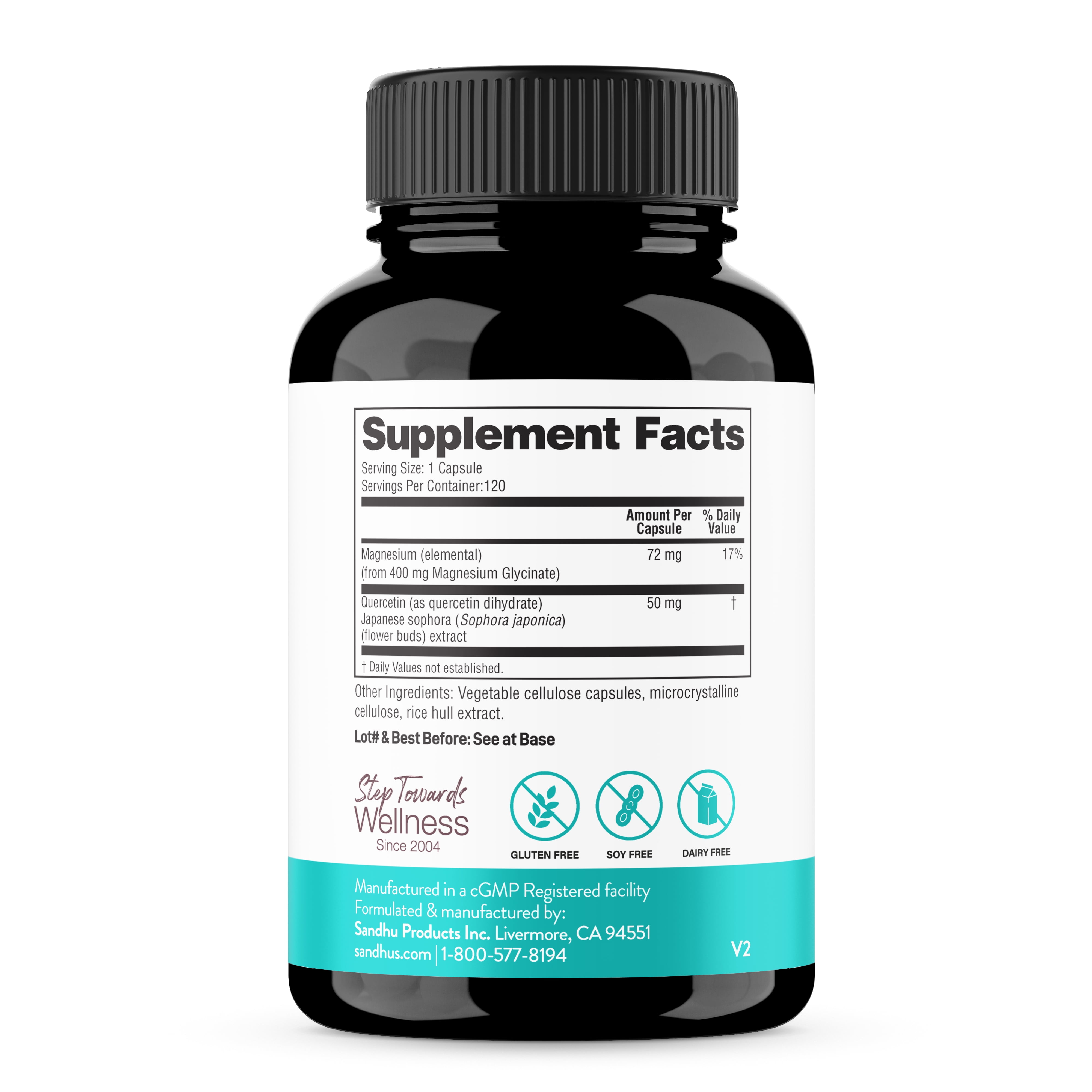Magnesium Glycinate 400mg High Absorption Capsules with Quercetin | Quality Sleep Relaxation & Muscle Health Supplement for Women and Men | Chelated Magnesium 120 Count (Pack of 1) | Easy to Swallow