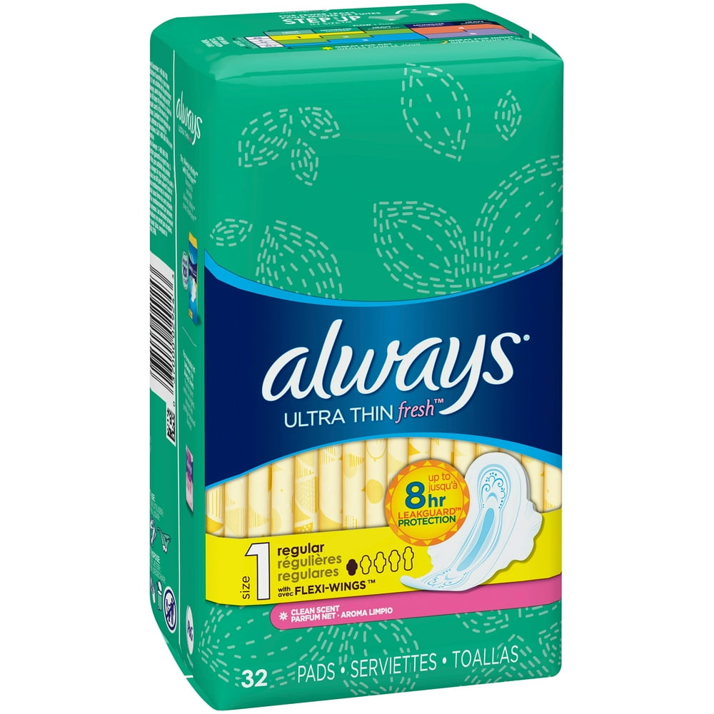 Fresh Always Ultra Thin Fresh Size 1 Regular Pads With Wings, Scented, 32 count