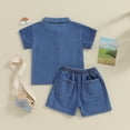 thumbnail image 3 of Bagilaanoe 2pcs Toddler Baby Girl Denim Shorts Set Short Sleeve Shirt Tops + Shorts 6M 12M 18M 24M 3T 4T Kids Casual Summer Clothes, 3 of 8