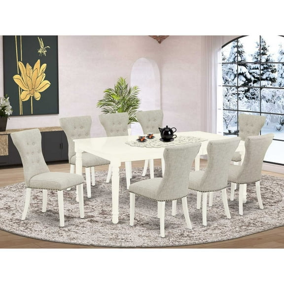 East West Furniture Dining Room Set Linen White, DOGA9-LWH-35