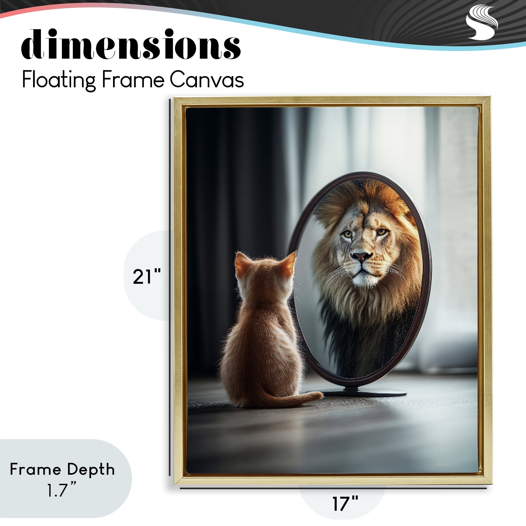 Stupell Industries Kitten Becomes Lion Illusion Gold Framed Floater Canvas Wall Art, design by Scott Stulberg