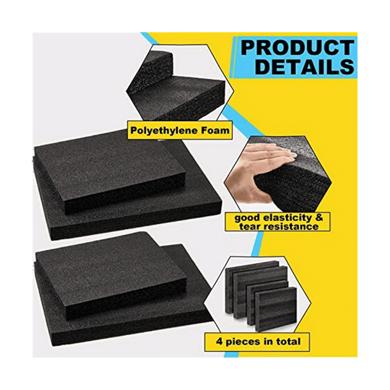 4 Pcs Cuttable Polyurethane Foam Pads Foam Sheets Craft Foam Black Tool Box  Foam Insert for Cases Packing Padding Camera Toolbox Storage (Red, Black