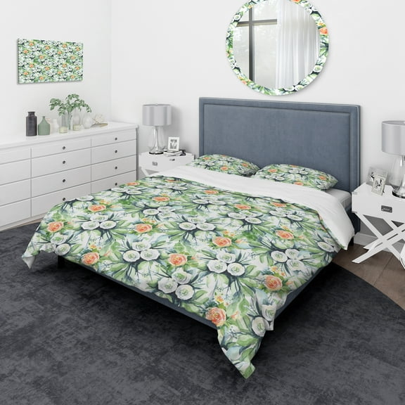 Designart 'Pattern with Flowers' Traditional Duvet Cover Set