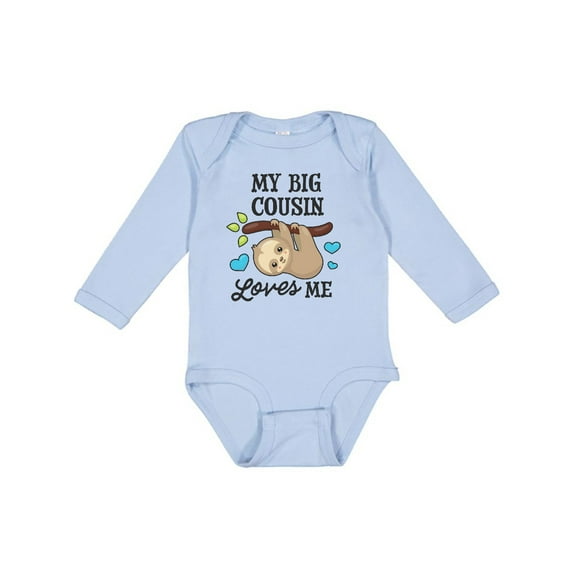 Inktastic My Big Cousin Loves Me with Sloth and Hearts Boys or Girls Long Sleeve Baby Bodysuit