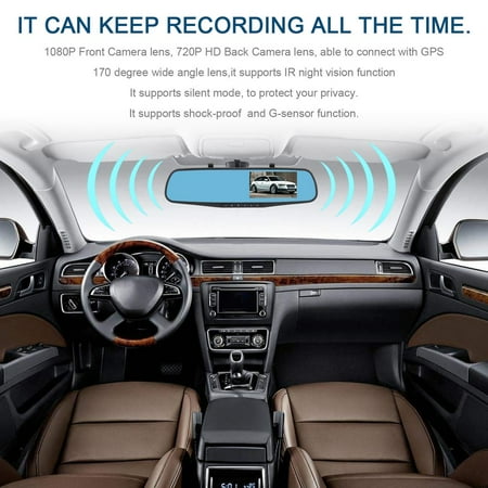 4.3inch 1080p Dual Lens Car Camera Video Recorder Dash Cam Rearview Mirror DVR
