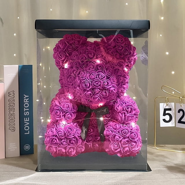Oso rosa de PE con flor eterna, regalo de cumpleaños, regalo de San Valentín 520, regalo para novia, regalo creativo de flores artificiales