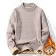 thumbnail image 2 of DHFJKG Mens Fuzzy Lining Crewneck Sweater Thermal Solid Color Long Sleeve Knitted Base Pullover For Cold Weather Warm Comfort Jumper Tops, 2 of 4