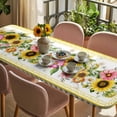 thumbnail image 3 of Sunflower Table Cloths for 8 Foot Rectangle Tables, Pink Yellow Floral Elegant Pastoral Botanical Patio Waterproof Elastic Fitted Tablecloths, Washable Rectangular Table Cover for Camping, 3 of 8