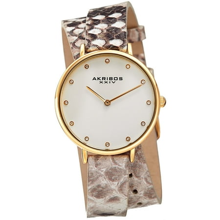 - Women's Quartz Swarovski Crystal Double Wrap Leather Lizard Strap Watch with FREE Bangle