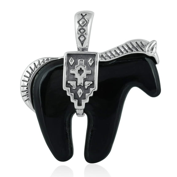 Sterling Silver Black Agate Spirit Horse Pendant Enhancer
