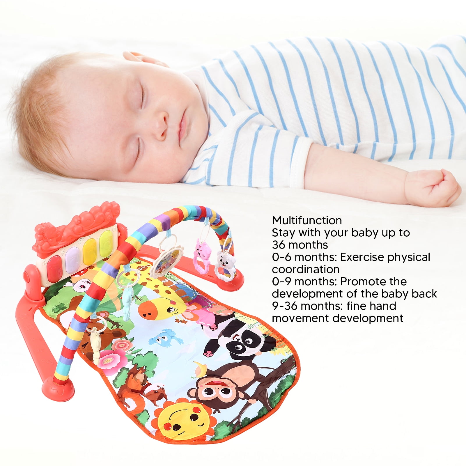 Yajisi Baby Gyms Play Mats Musical Learning Walker Multi Functional Piano Gym Activity Mats Red Forest Theme Interactive Newborn Fitness Equipment Toy For Infant Toddler (16.14 in / 41 cm)